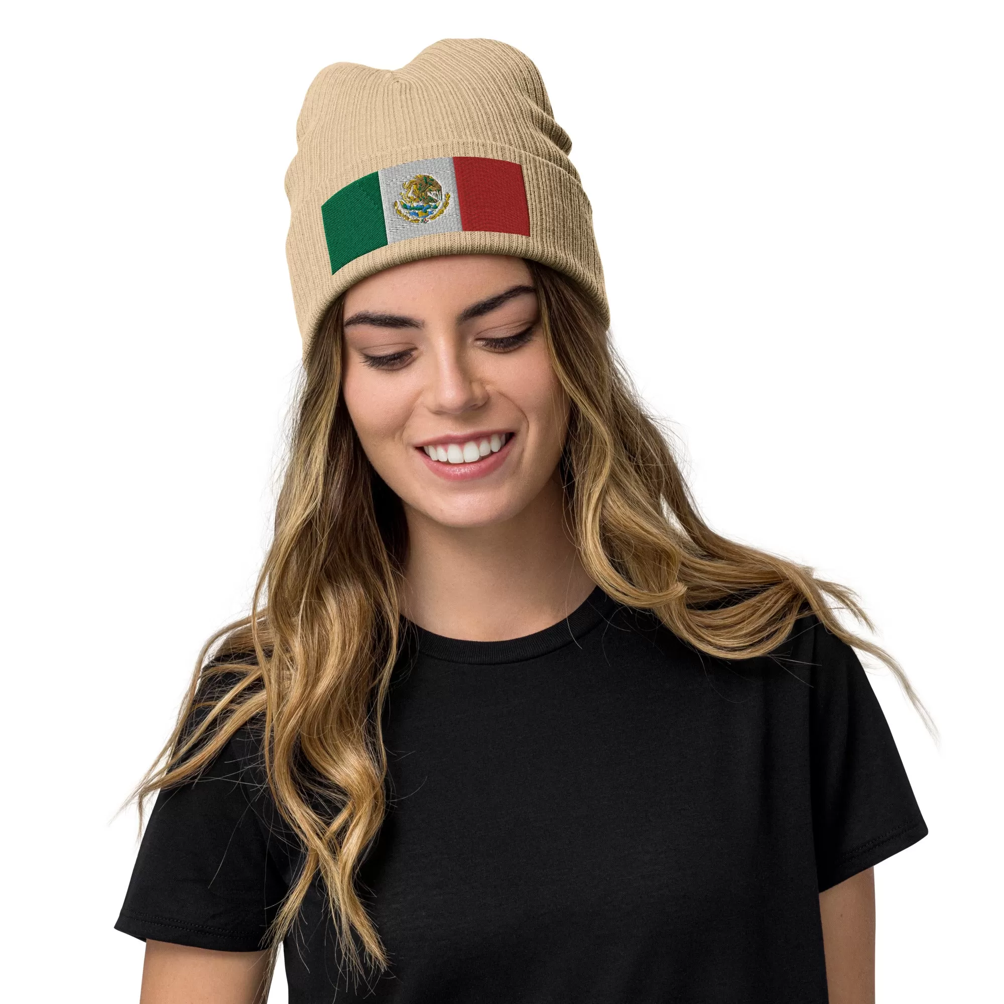 Mexico Beanie Hat With Embroidered Mexican Flag / Recycled Polyester / 8 Colors