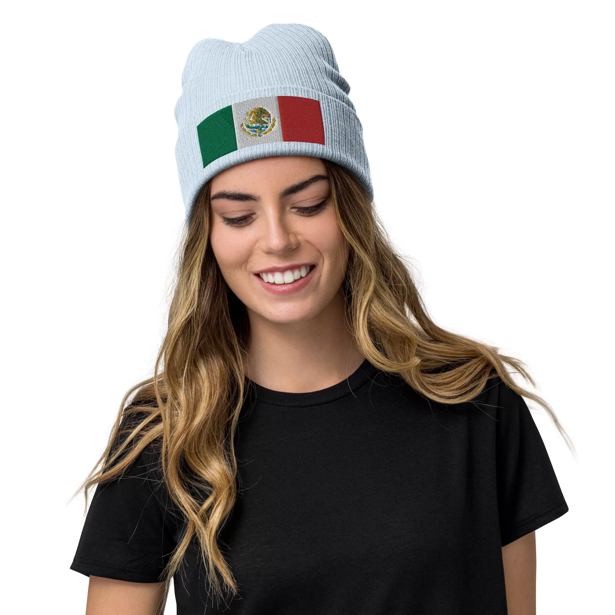 Mexico Beanie Hat With Embroidered Mexican Flag / Recycled Polyester / 8 Colors