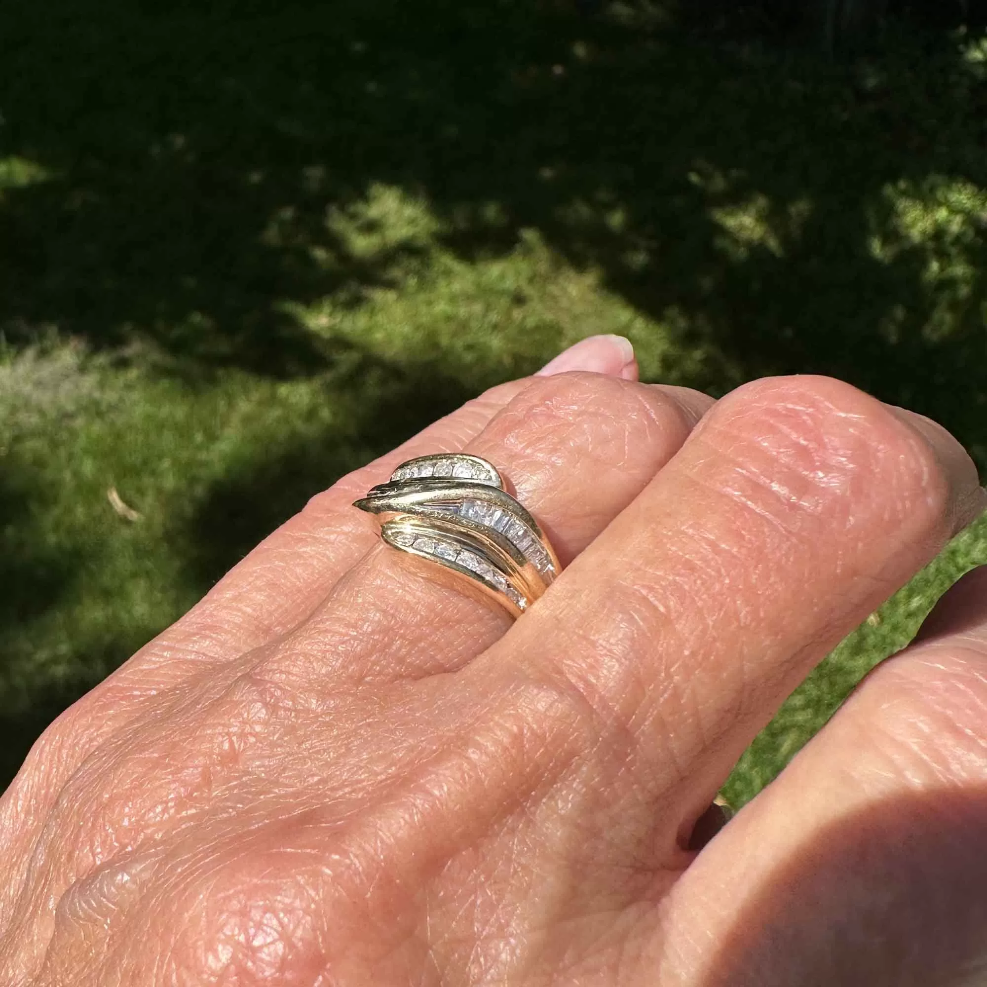 MidCentury Wide Band Brilliant & Baguette Diamond Ring