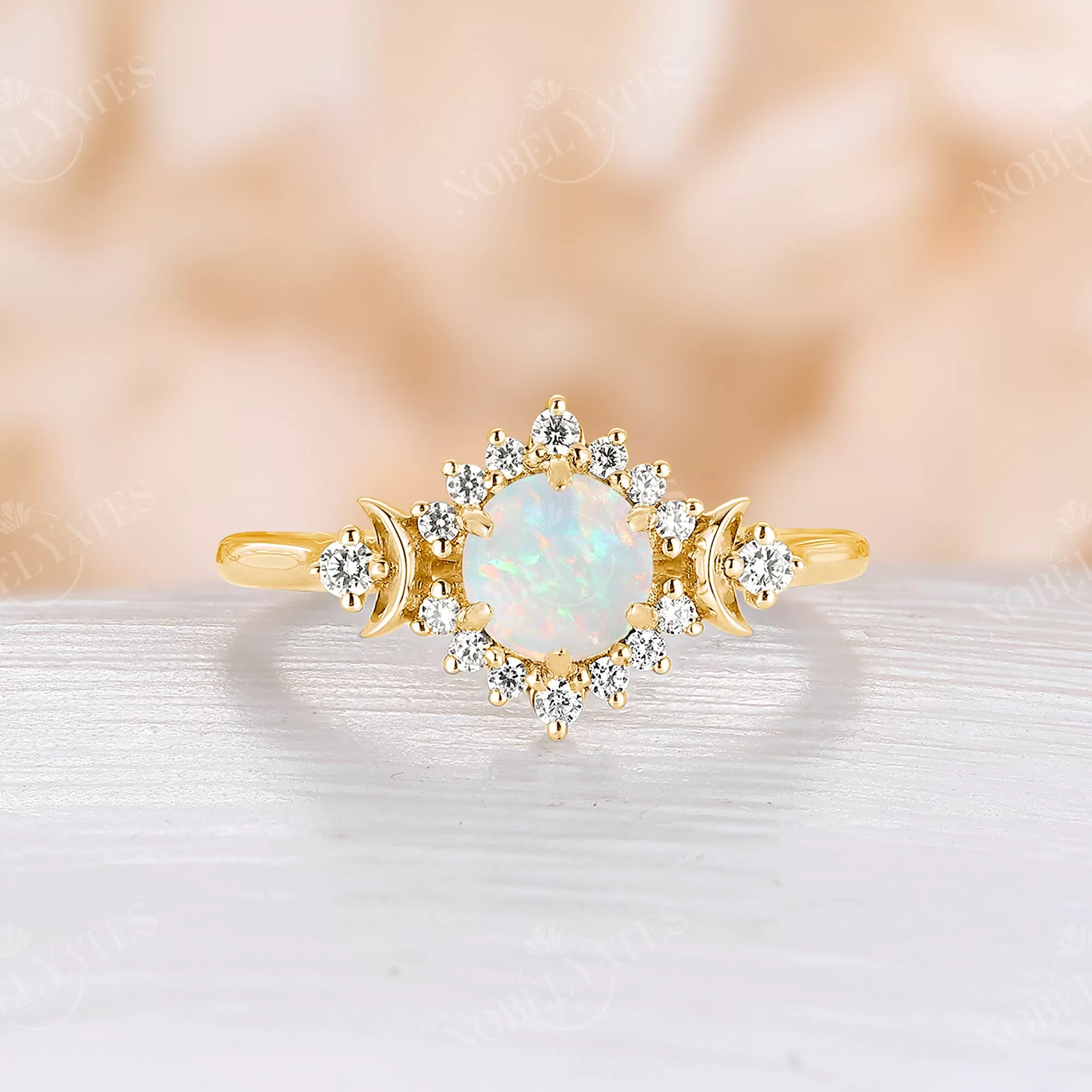 Moonstone Halo Diamond Celestial Engagement ring Rose Gold