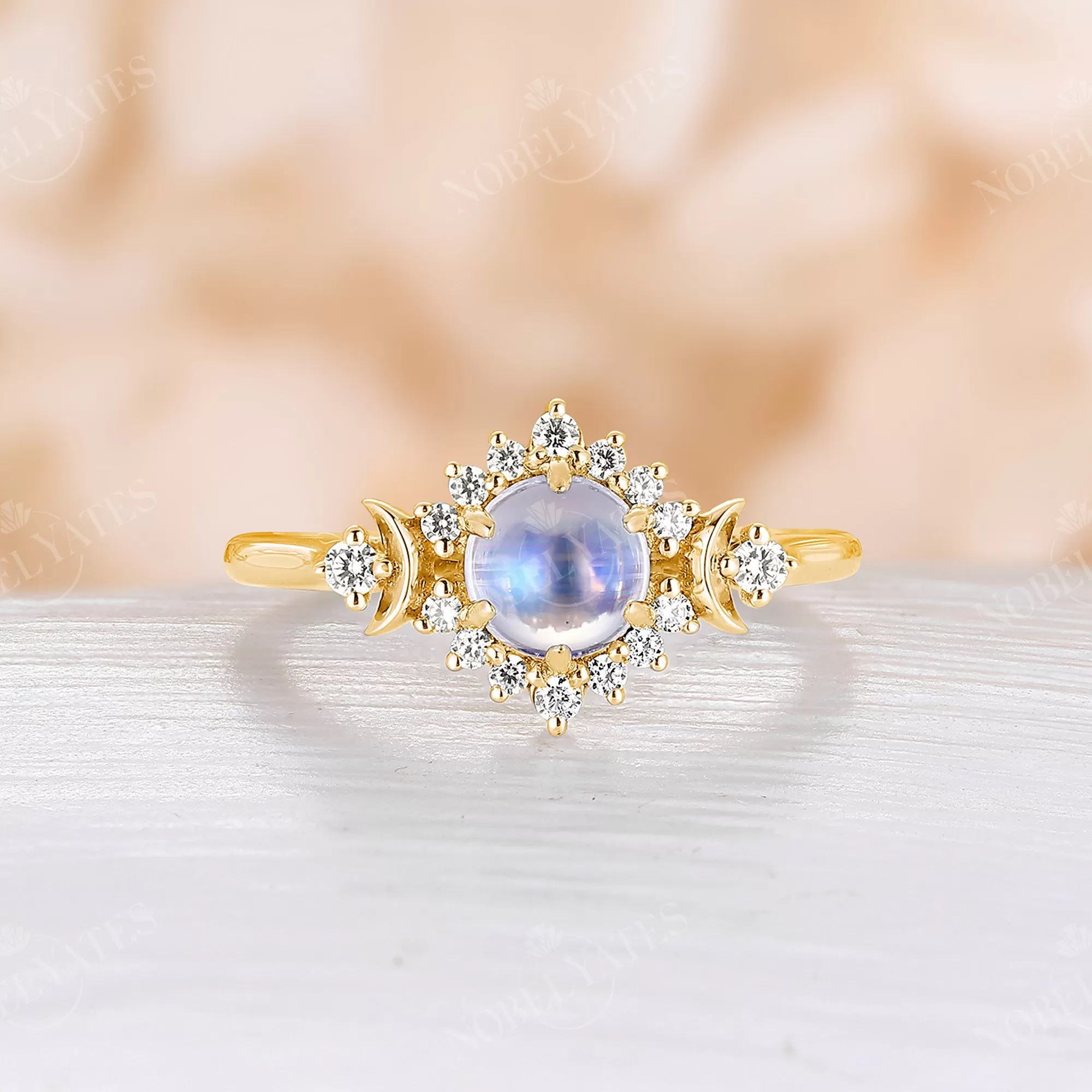 Moonstone Halo Diamond Celestial Engagement ring Rose Gold