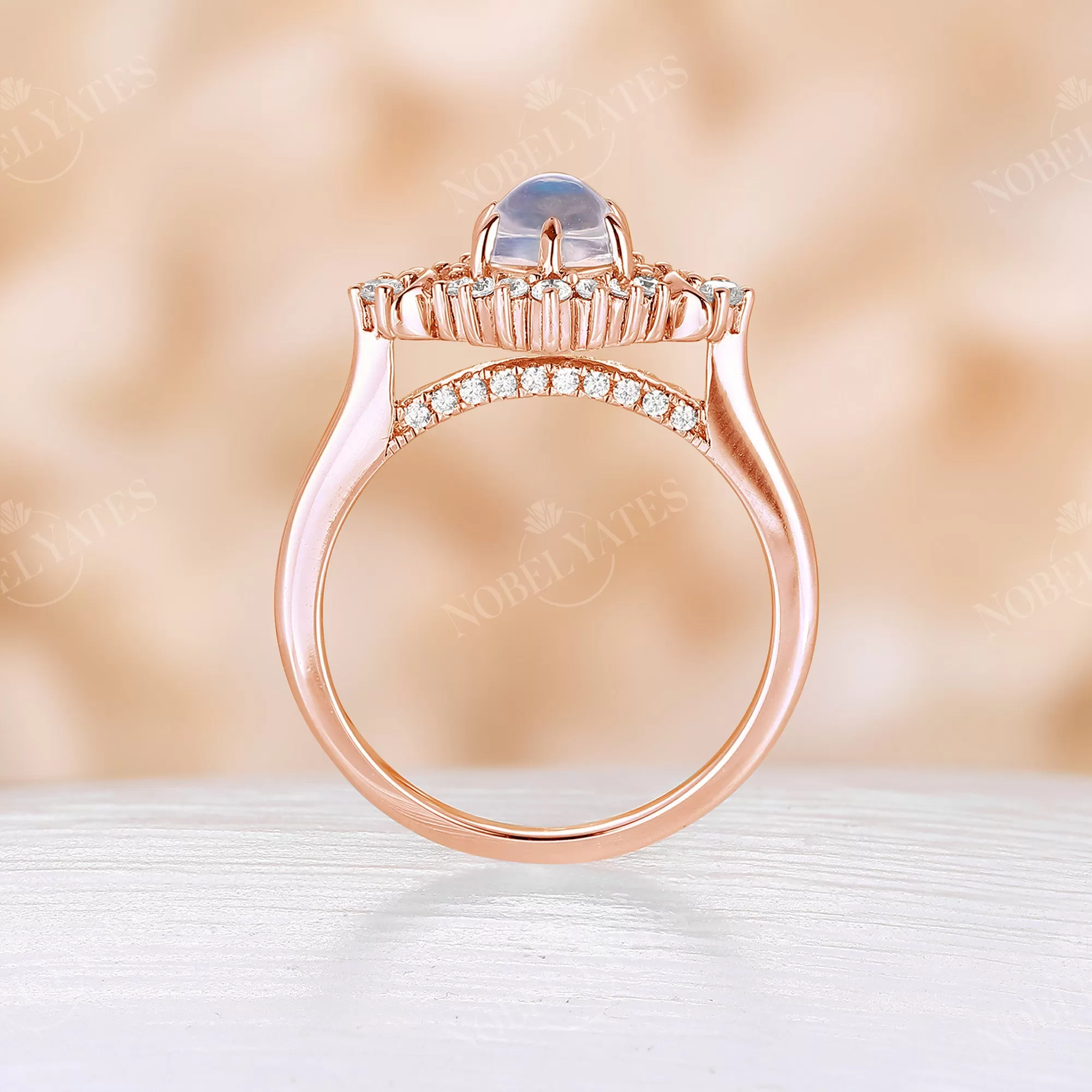 Moonstone Halo Diamond Celestial Engagement ring Rose Gold