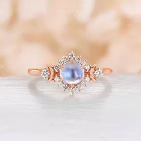 Moonstone Halo Diamond Celestial Engagement ring Rose Gold