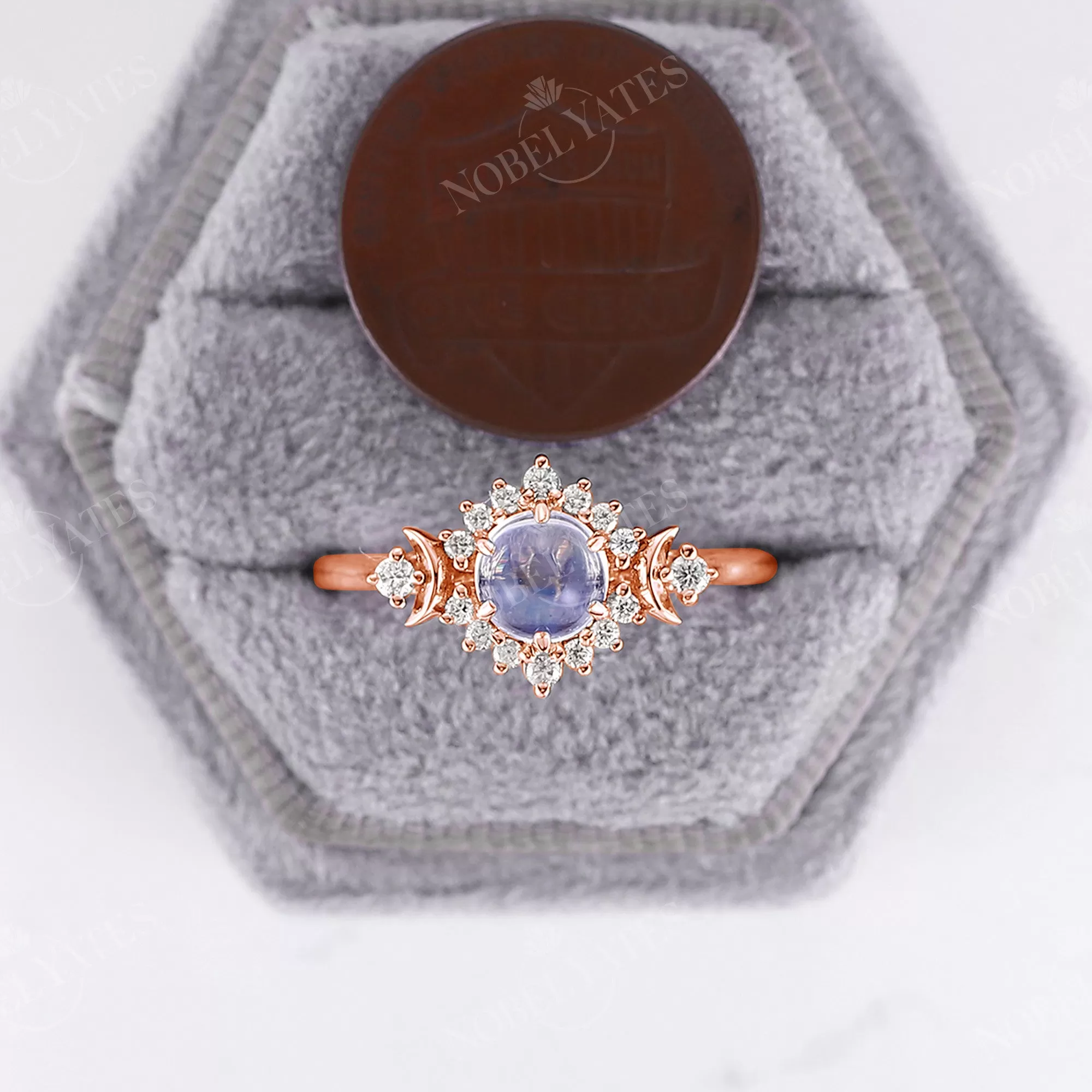 Moonstone Halo Diamond Celestial Engagement ring Rose Gold