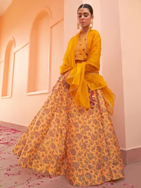 Mustard Crepe Silk Digital Floral Printed Lehenga Choli With Dupatta