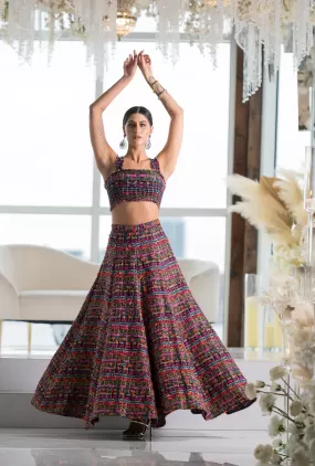 NANDINI Black Multi Tweed Lehenga Skirt