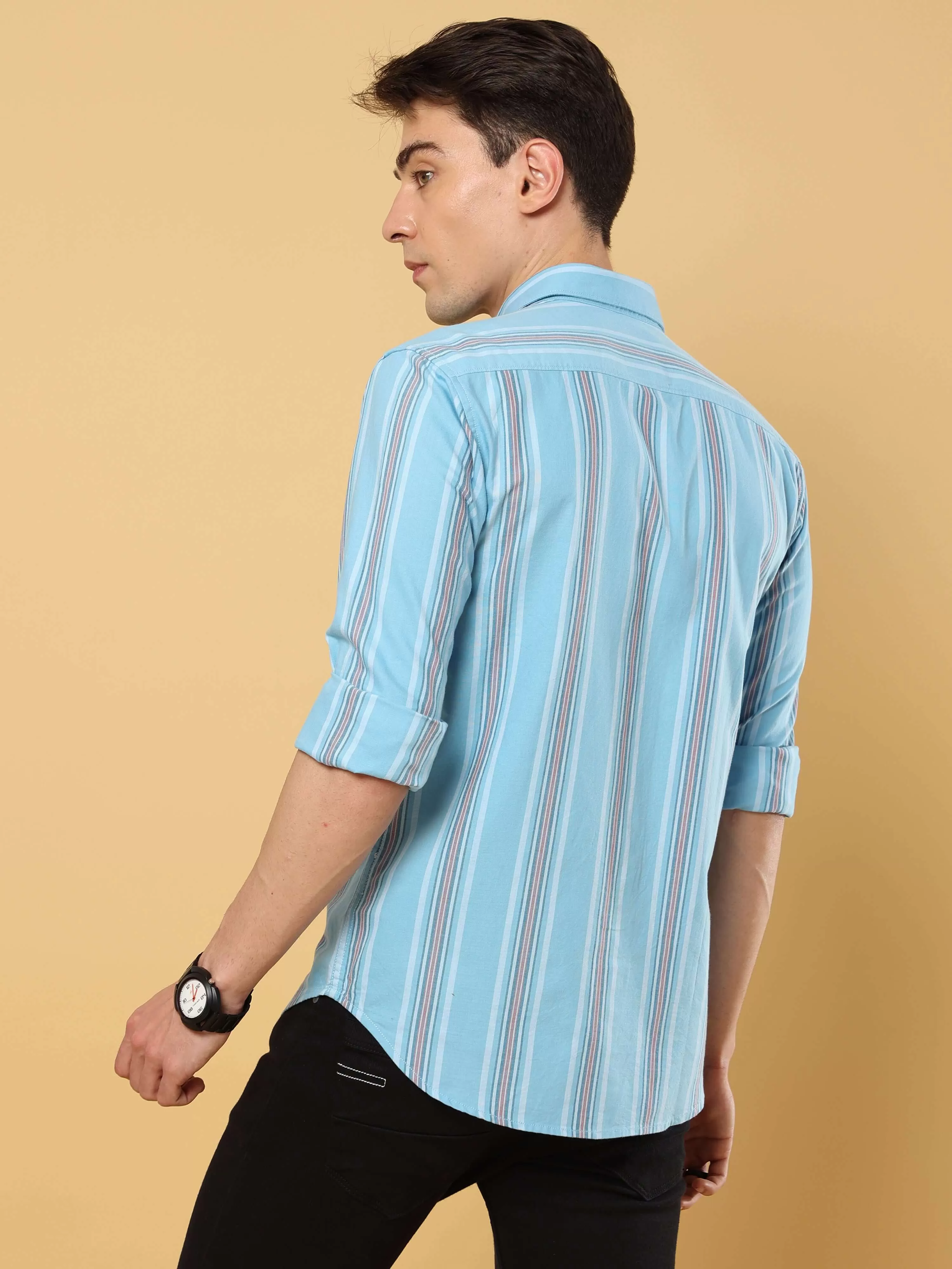 Ocean Blue Stripped Double Pocket Shirt