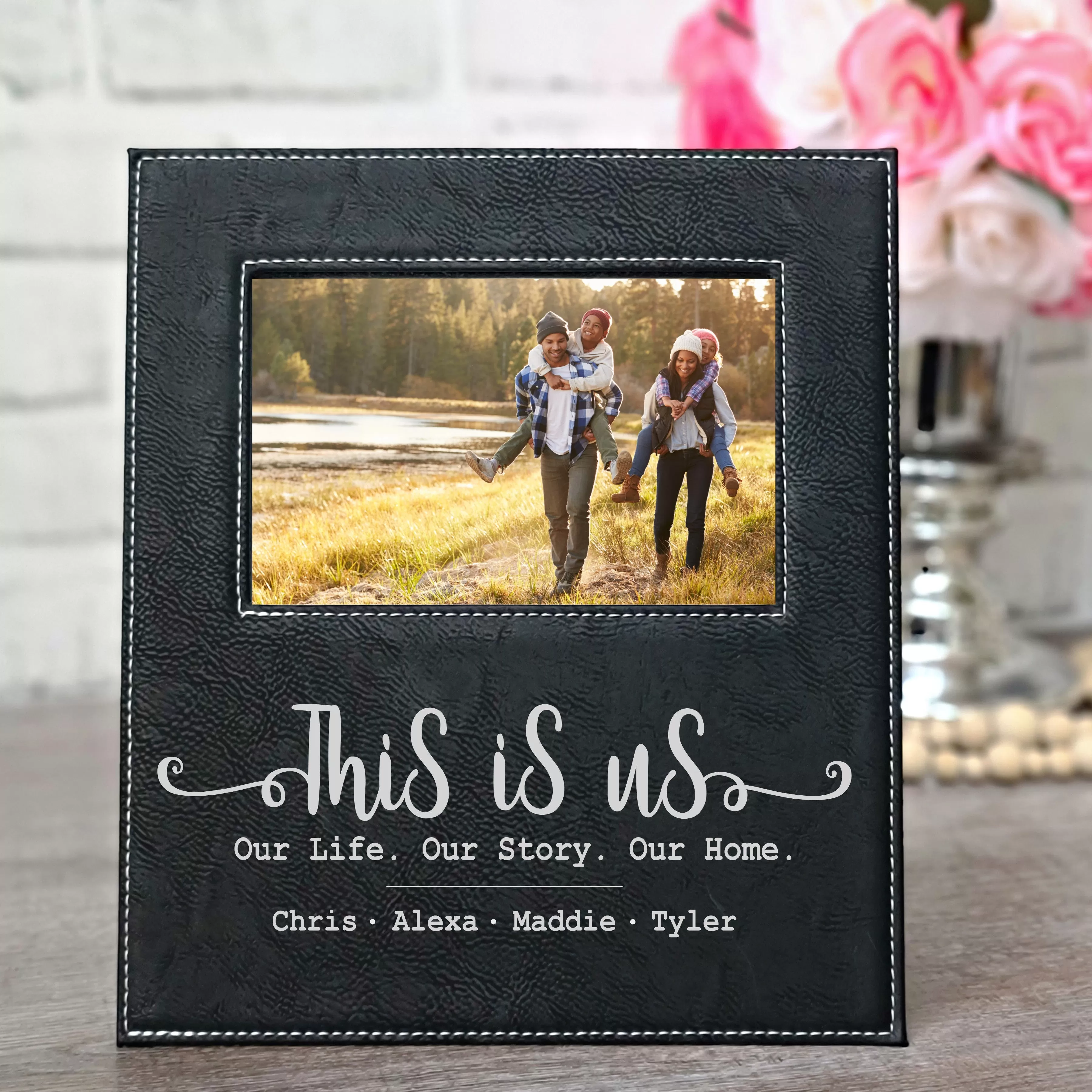 Personalized This is Us | Black & Silver Leatherette Picture Frame