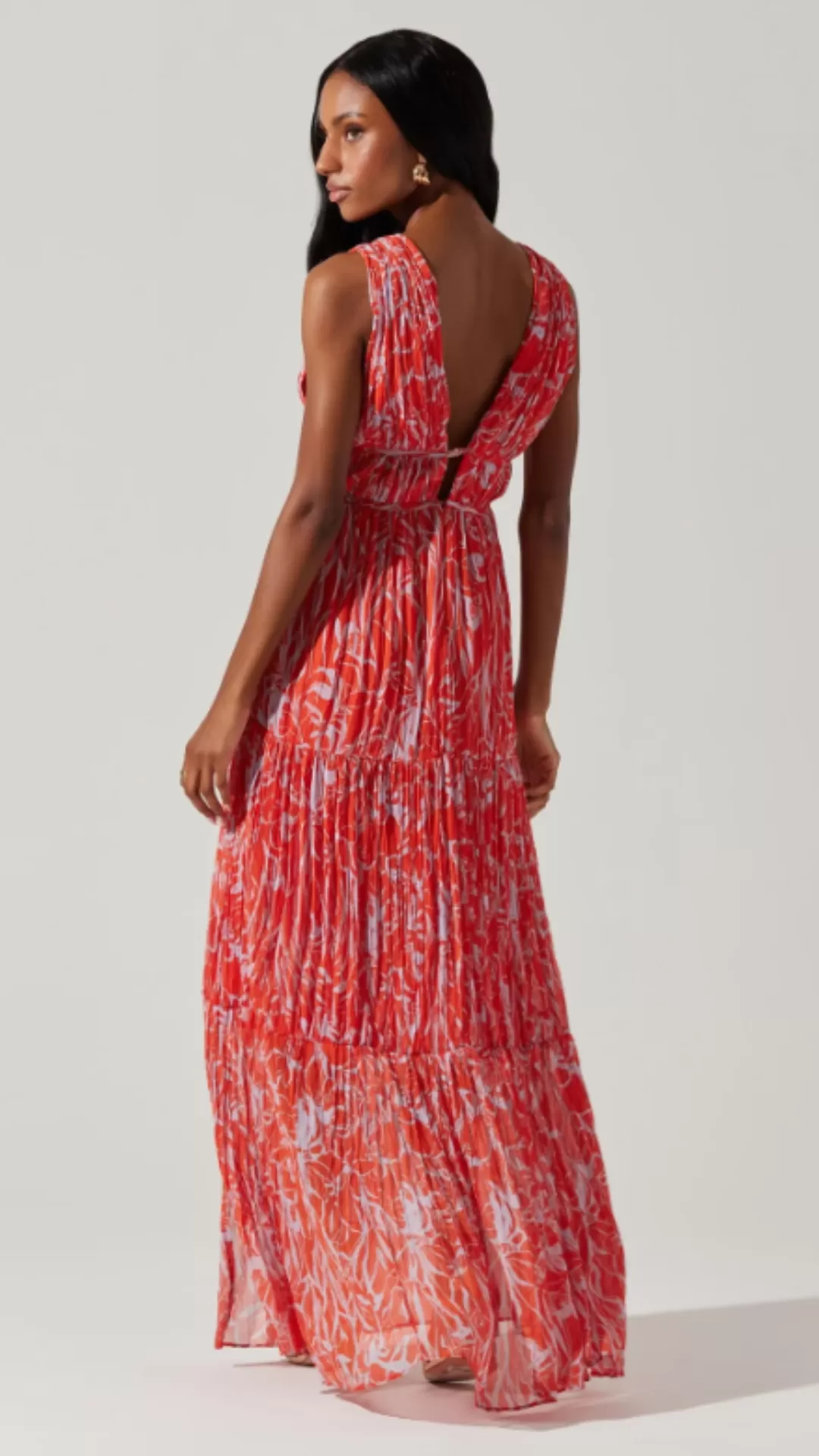 Pescadero Pleated Maxi Dress - Red Orange Abstract