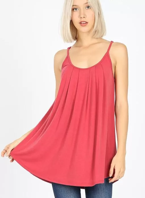 Pleated Spaghetti Top-Rose