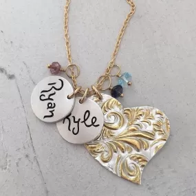 Plume Heart Charm Necklace