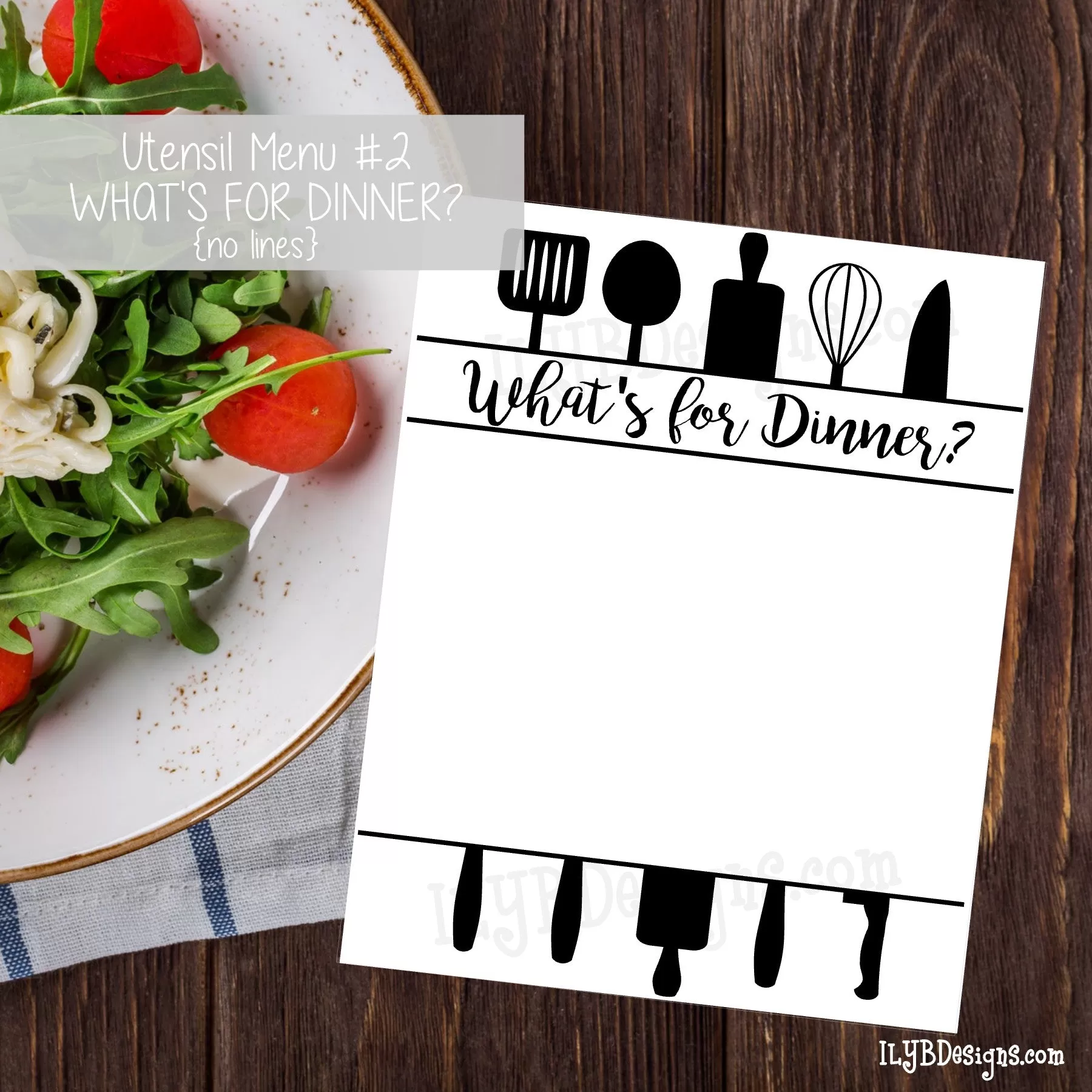 PRINTABLE Utensil Menu #2 - What's for Dinner (no lines)