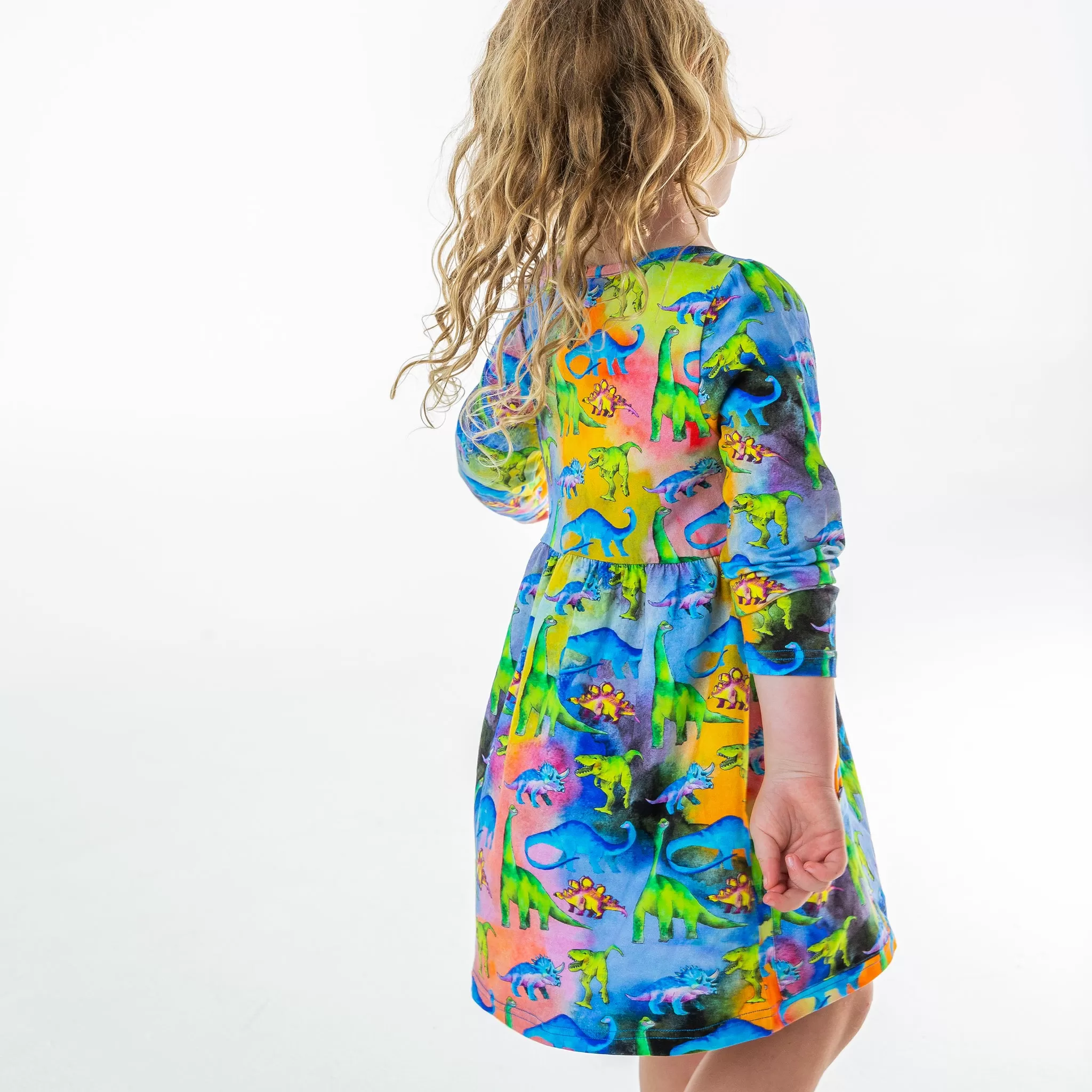 Rainbow-saurus Long Sleeve Pocket Dress