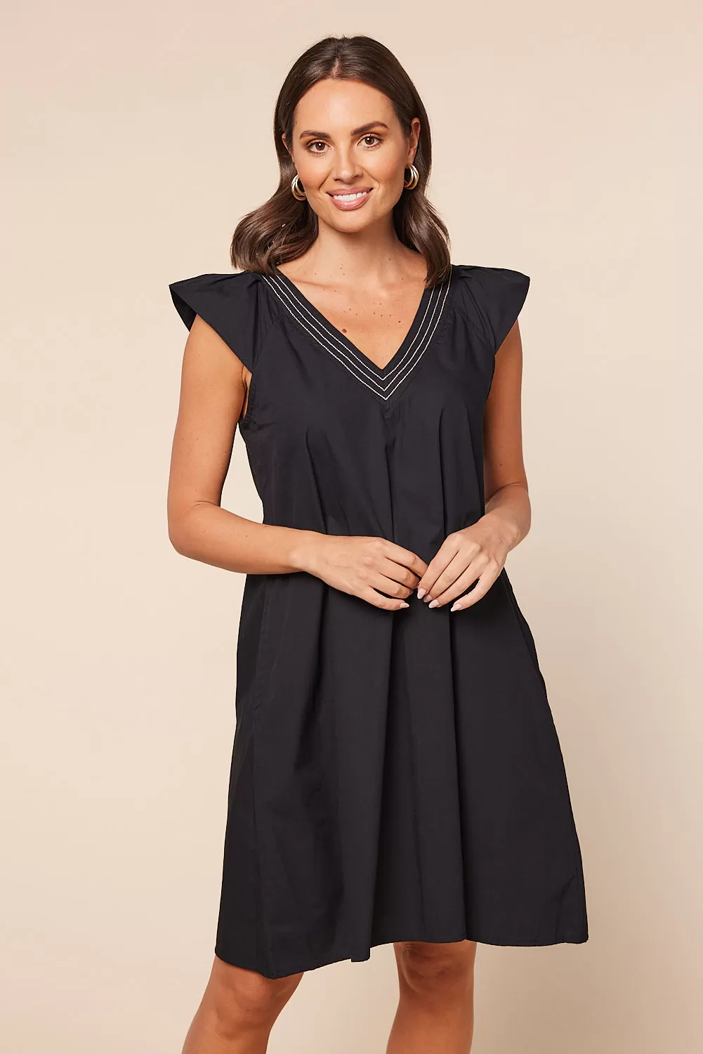 Rivka Frill Sleeve Short Dress in Black