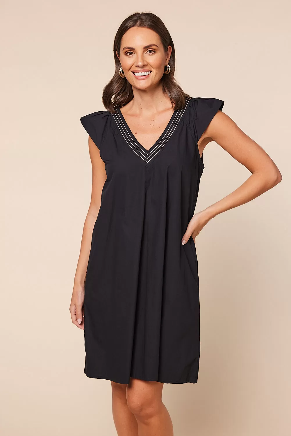 Rivka Frill Sleeve Short Dress in Black