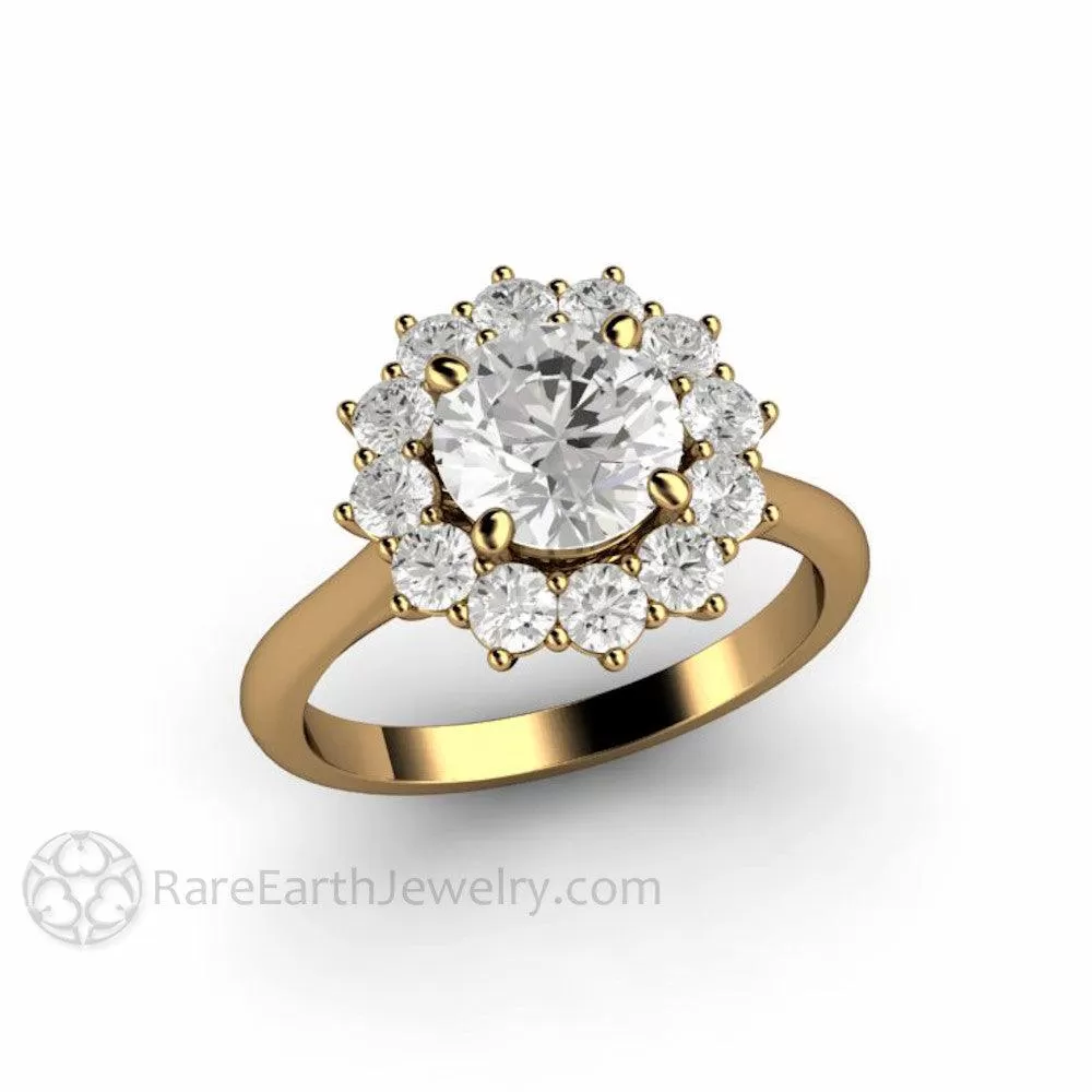 Round Moissanite Cluster Engagement Ring Vintage Style Halo