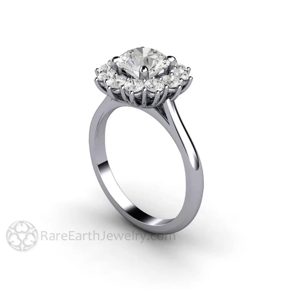 Round Moissanite Cluster Engagement Ring Vintage Style Halo