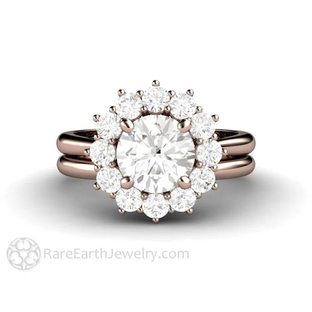 Round Moissanite Cluster Engagement Ring Vintage Style Halo