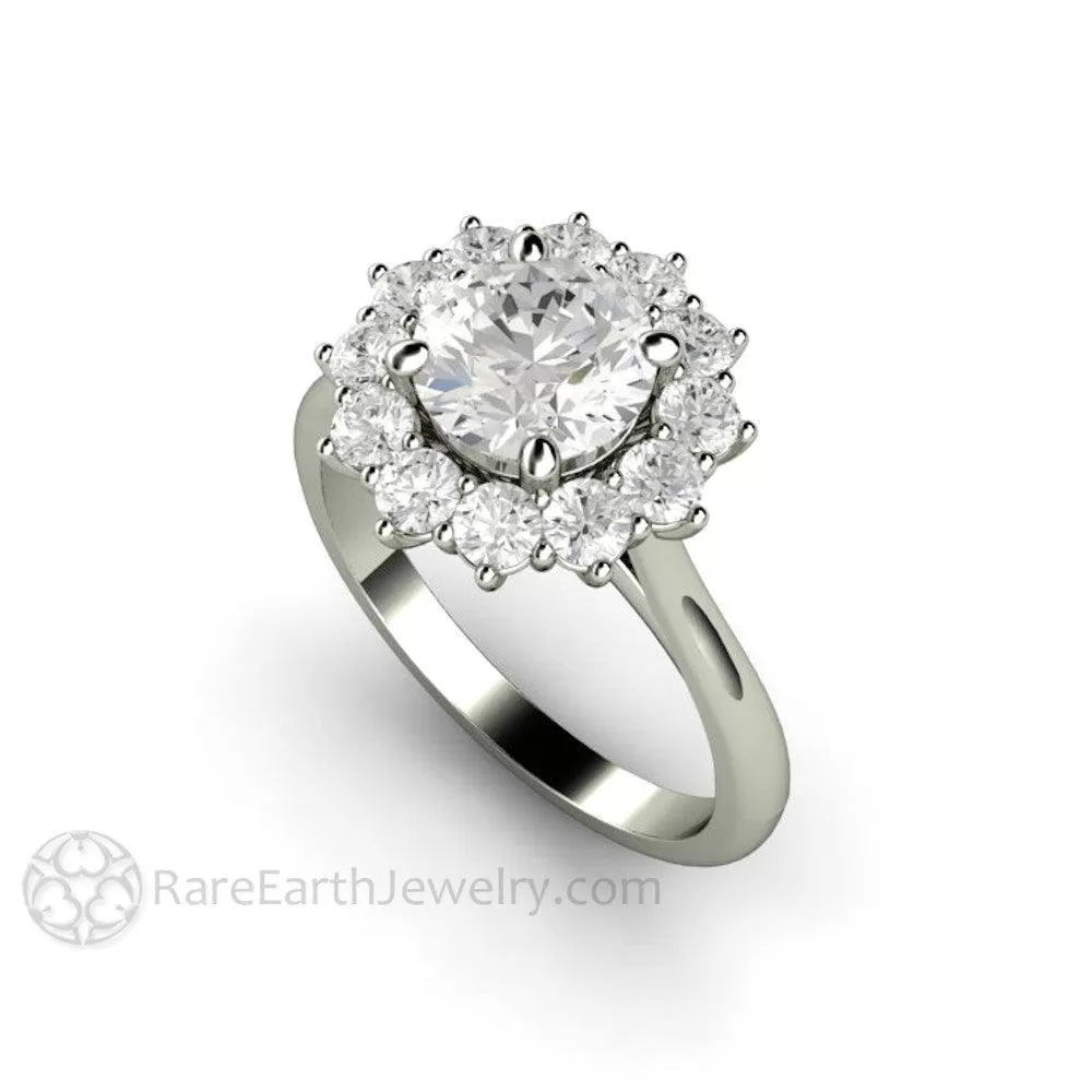 Round Moissanite Cluster Engagement Ring Vintage Style Halo