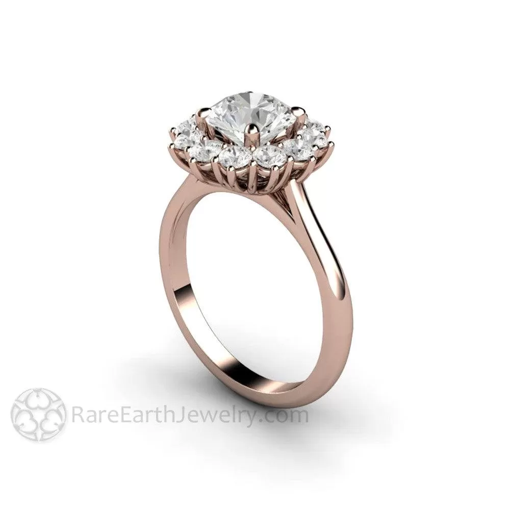 Round Moissanite Cluster Engagement Ring Vintage Style Halo