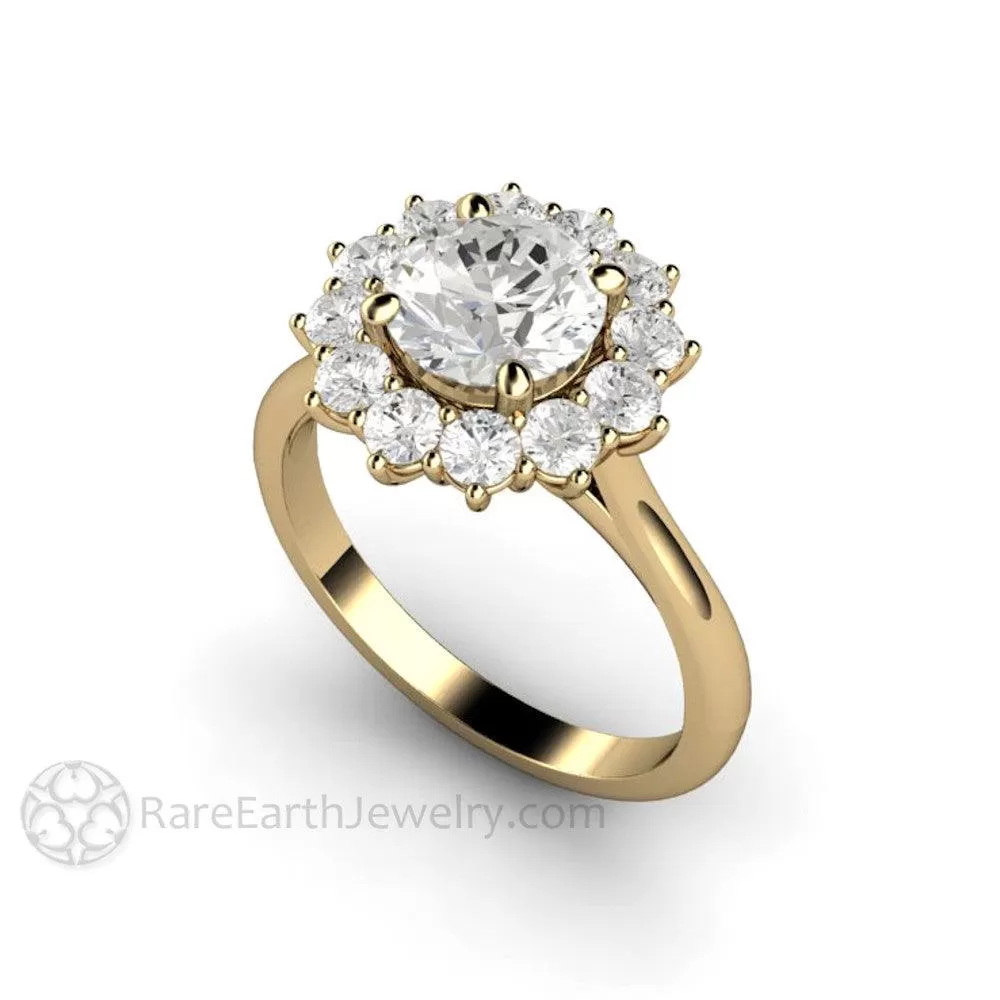 Round Moissanite Cluster Engagement Ring Vintage Style Halo