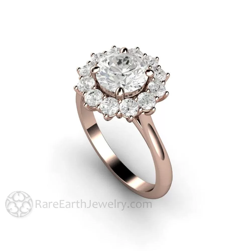 Round Moissanite Cluster Engagement Ring Vintage Style Halo