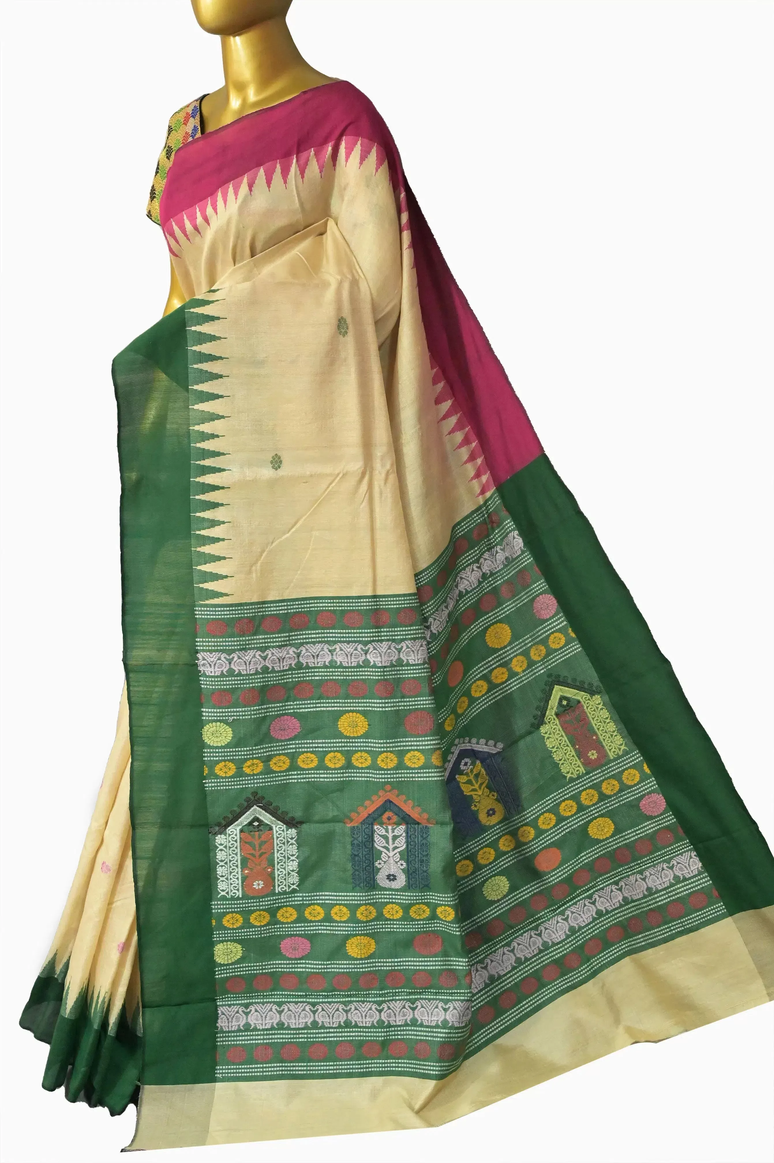 Sandal Color Ghicha Tussar Silk Saree with Dolabedi Pallu with Ganga Jamuna Border