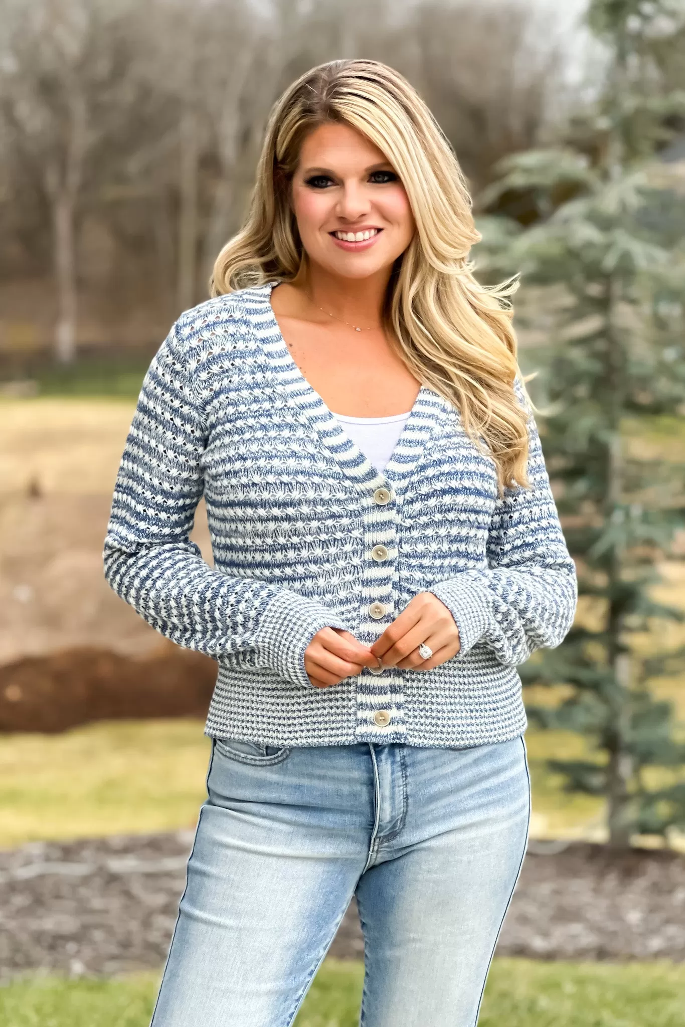 Springtime Breezy Striped Cardigan : IVORY/BLUE