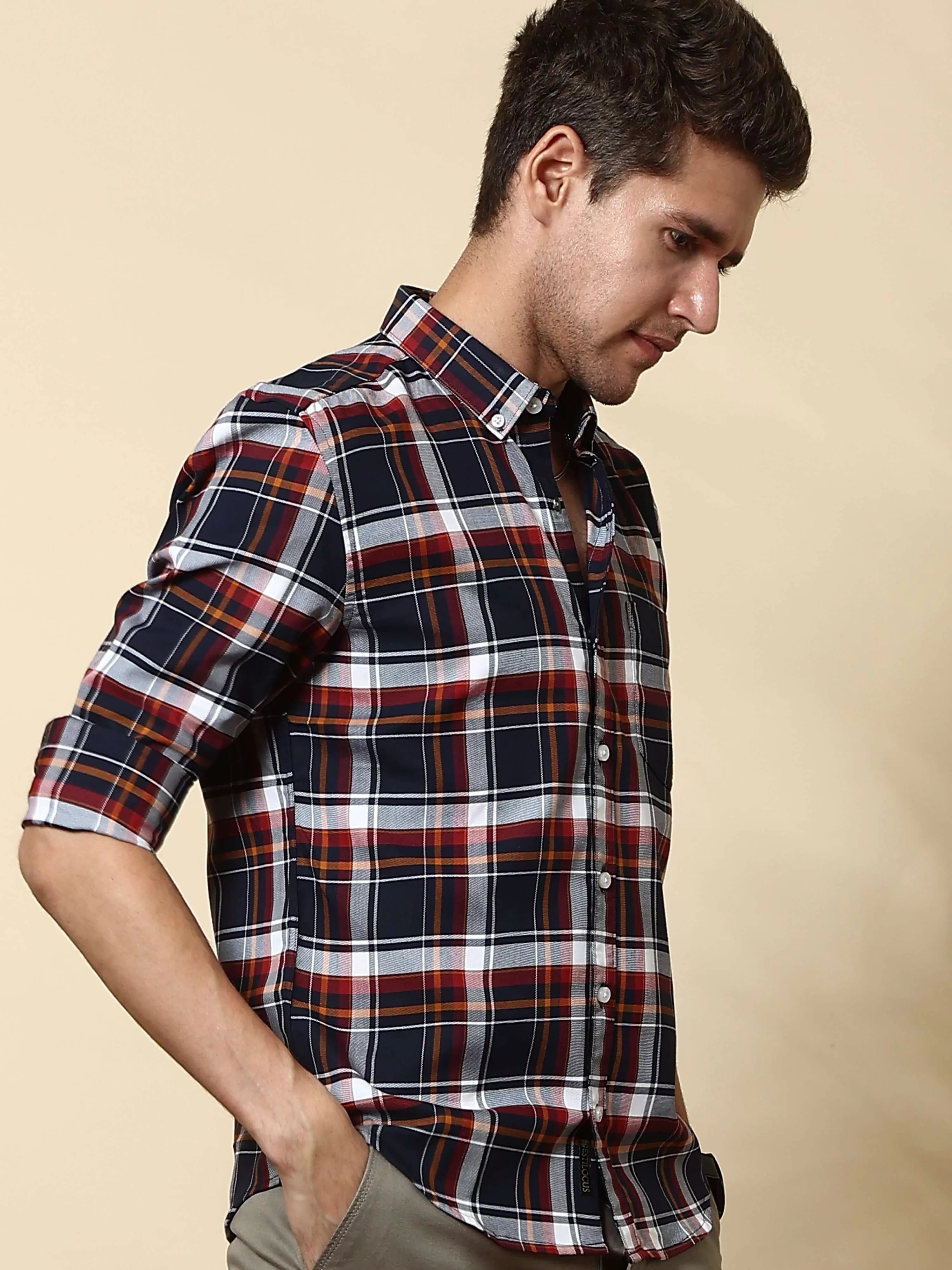 Teal & Green casual check full sleeve shirt