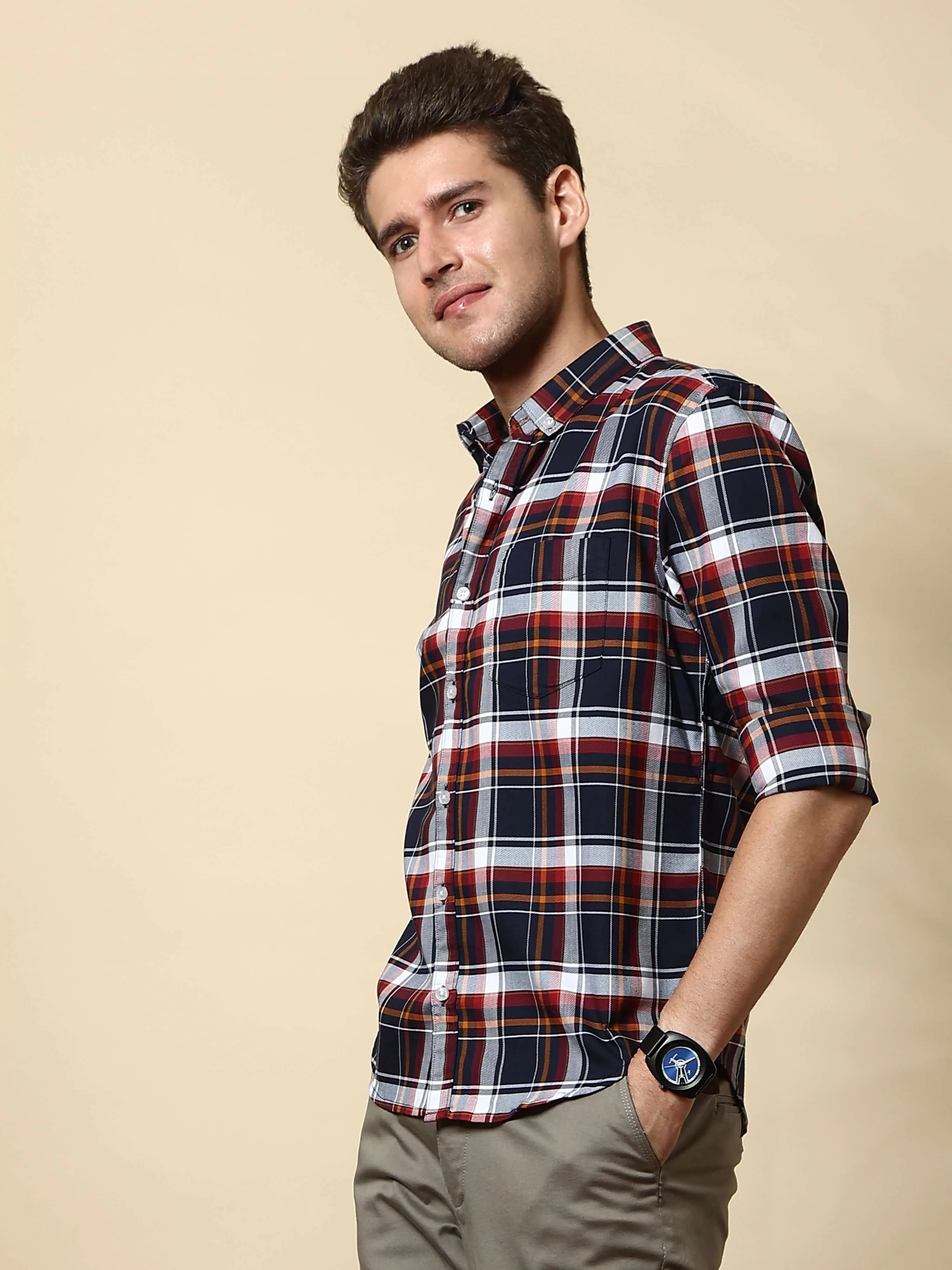 Teal & Green casual check full sleeve shirt