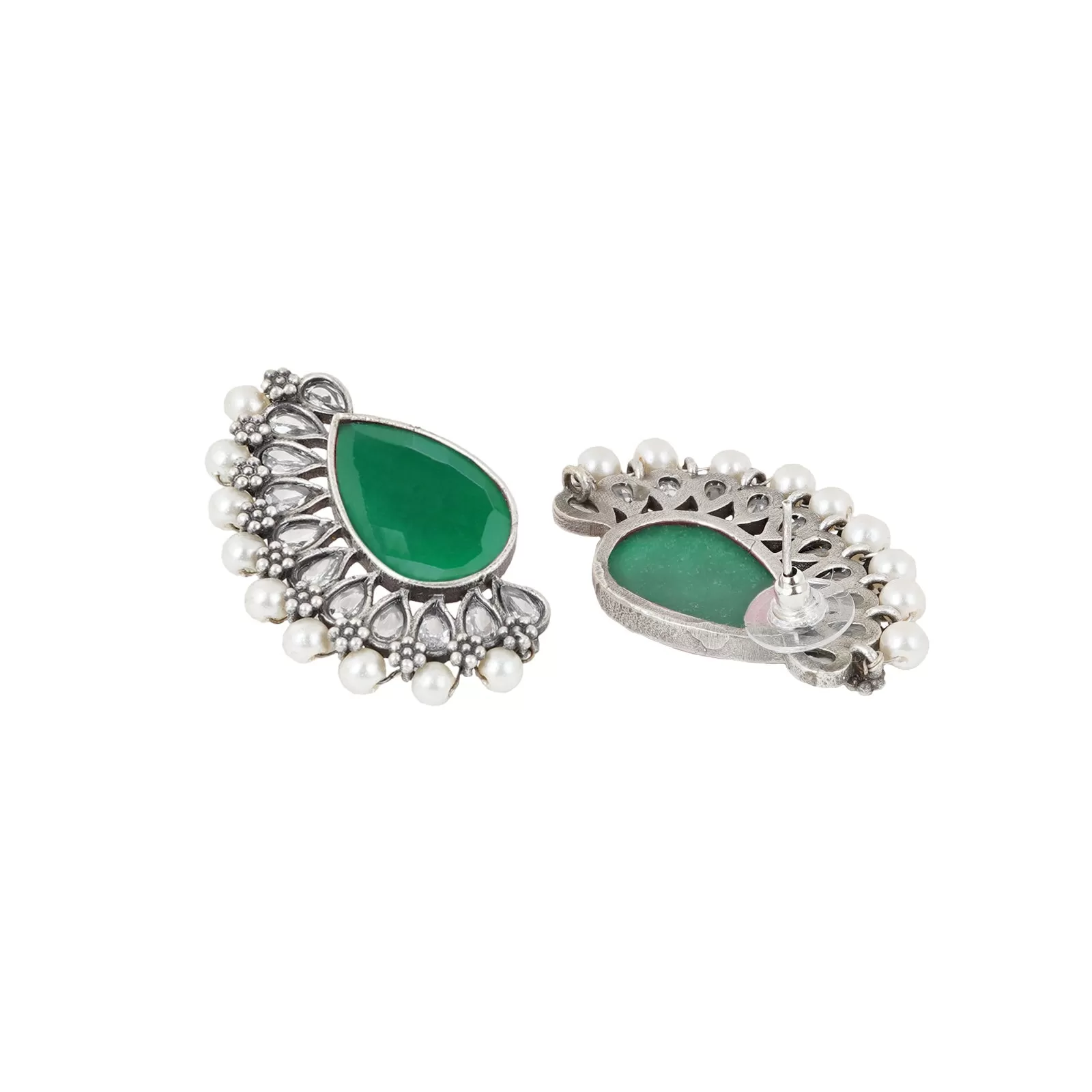 Teejh Mahir Dark Green Silver Oxidised Earrings