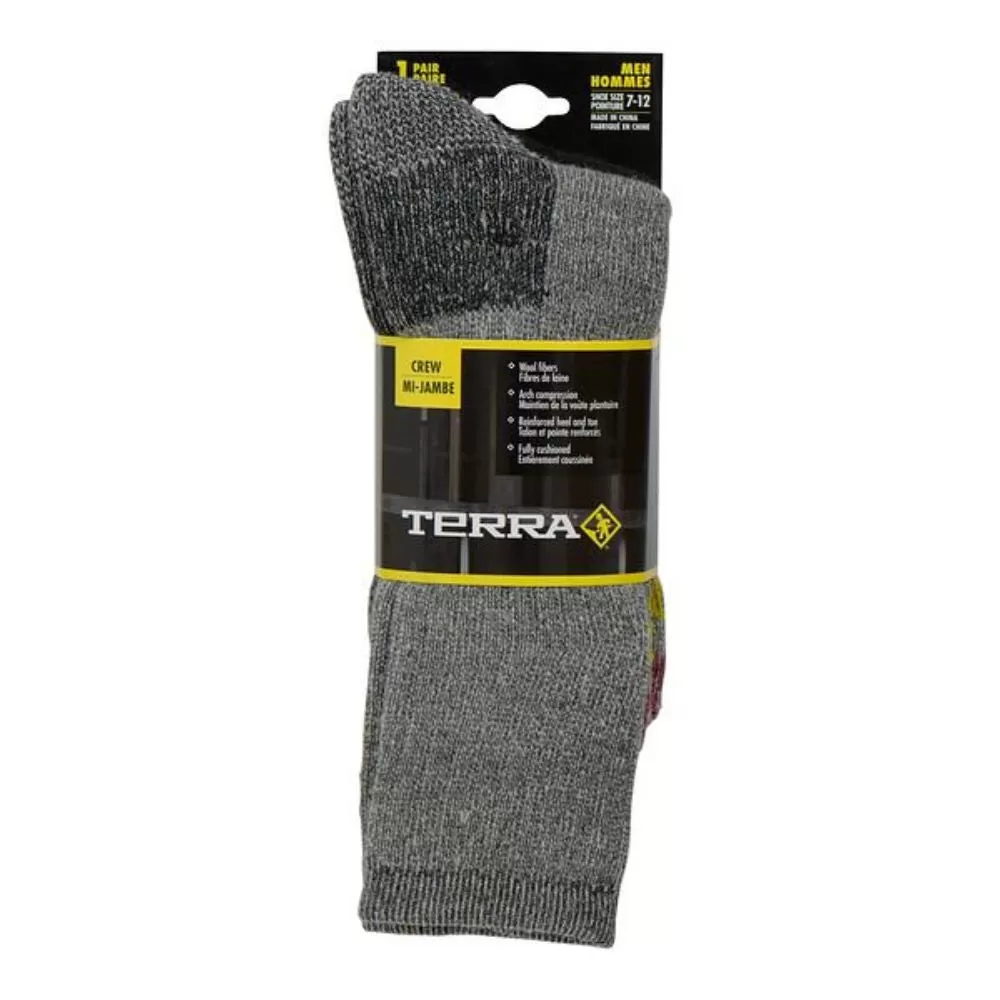 Terra Men's 1 PK Crew Work Sock - Grey