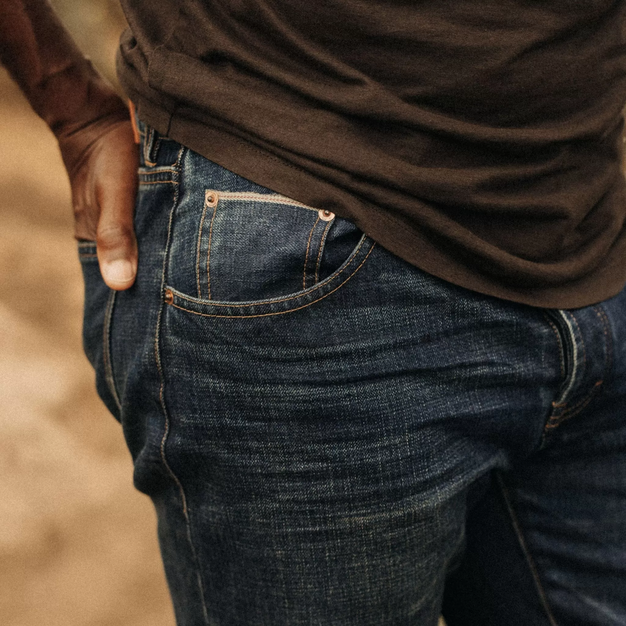 The Democratic Brushed Back Jean in Collins Resin Wash Selvage Denim