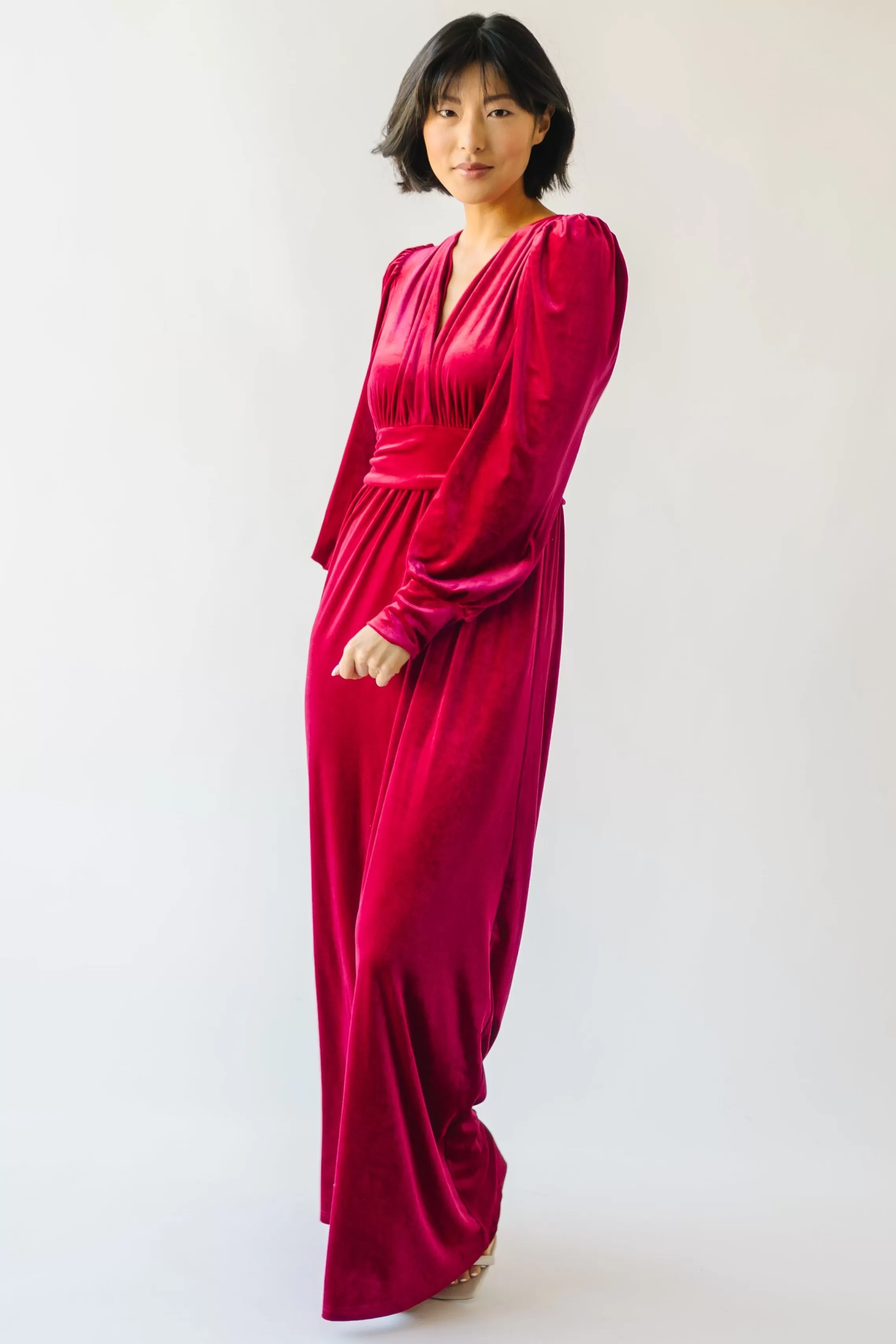 The Morin Velvet Maxi Dress in Red