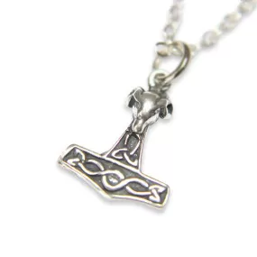 Tiny Mjolnir Rams Head Thors Hammer Necklace