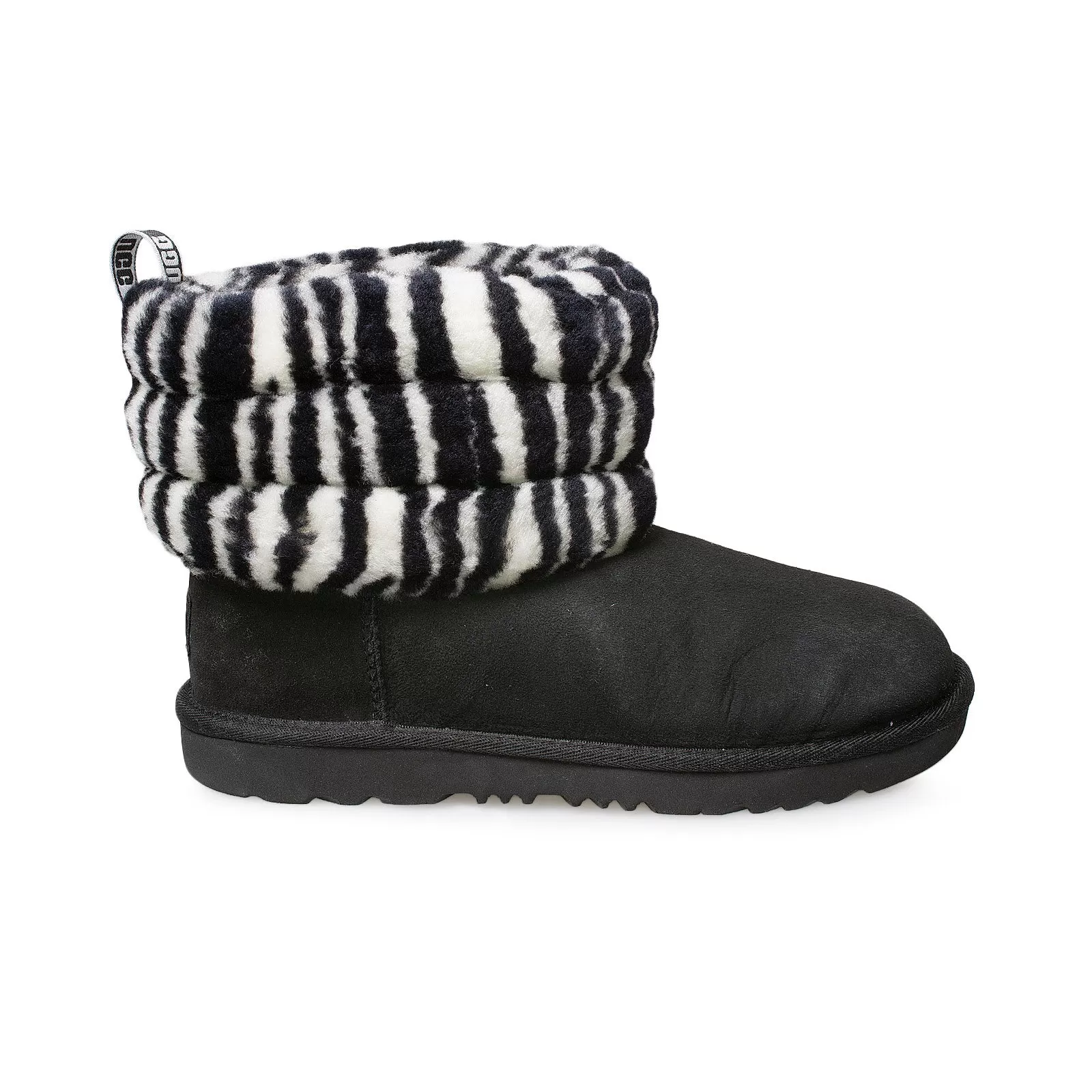 UGG Fluff Mini Quilted Zebra Black White Boots - Youth