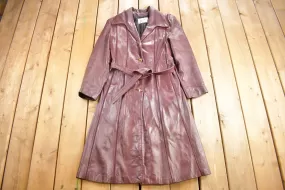 Vintage 1970s Genuine Red Leather Button Down Trench Coat / True Vintage / Womenswear / Size Small