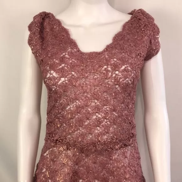 Vintage Pink and Gold Crochet Fit and Flare Dress