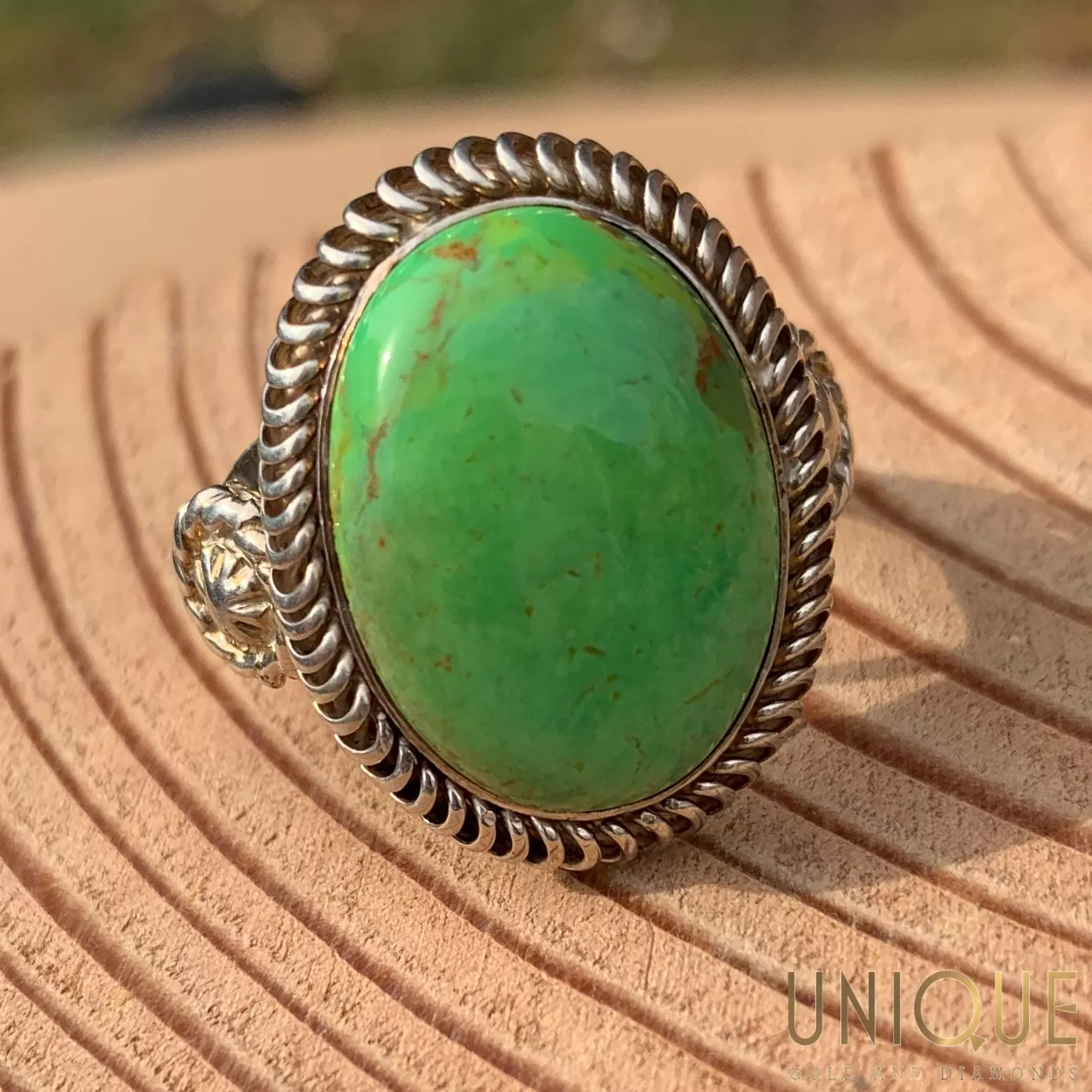 Vintage Sterling Silver Large Green Stone Ring