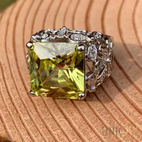 Vintage Sterling Silver Large Peridot Statement Ring