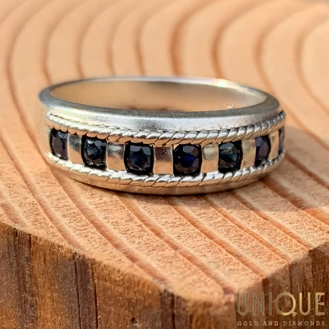 Vintage Sterling Silver Seven Sapphire Band Ring