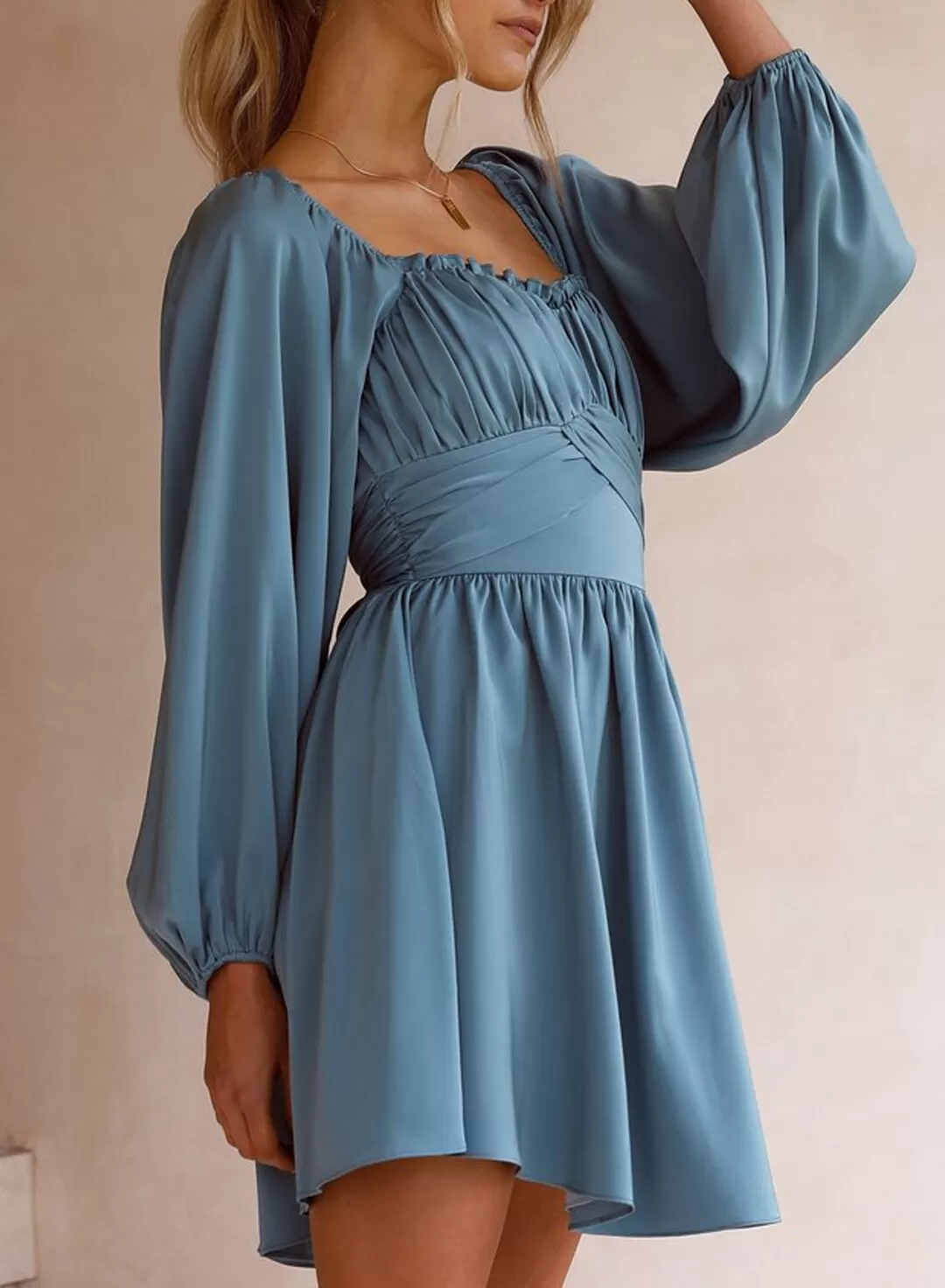 Women's Mini Dress A-line skirt pleated flared sleeves Dress