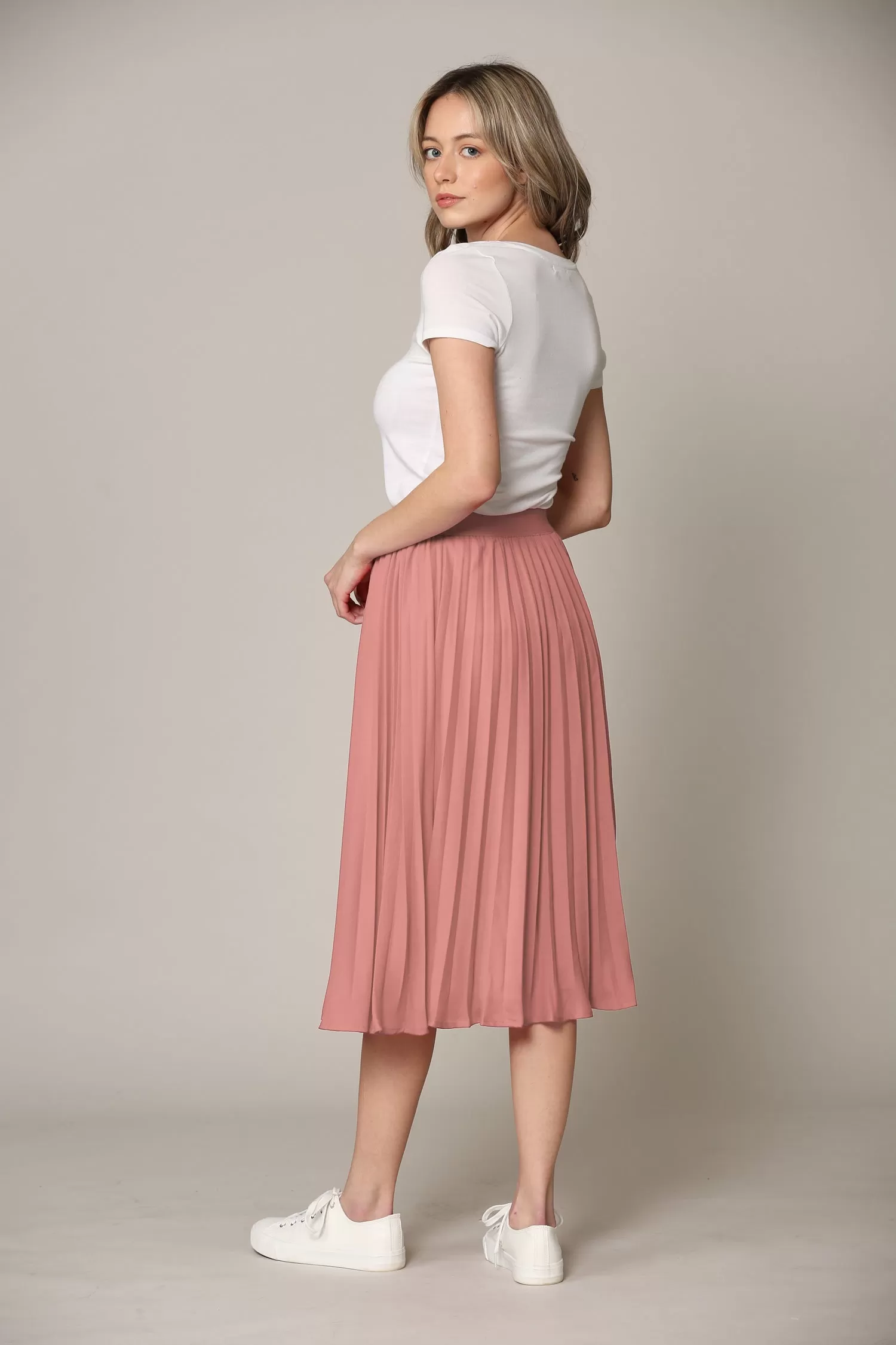 Women's Pleated Swing A-Line Midi Skirt