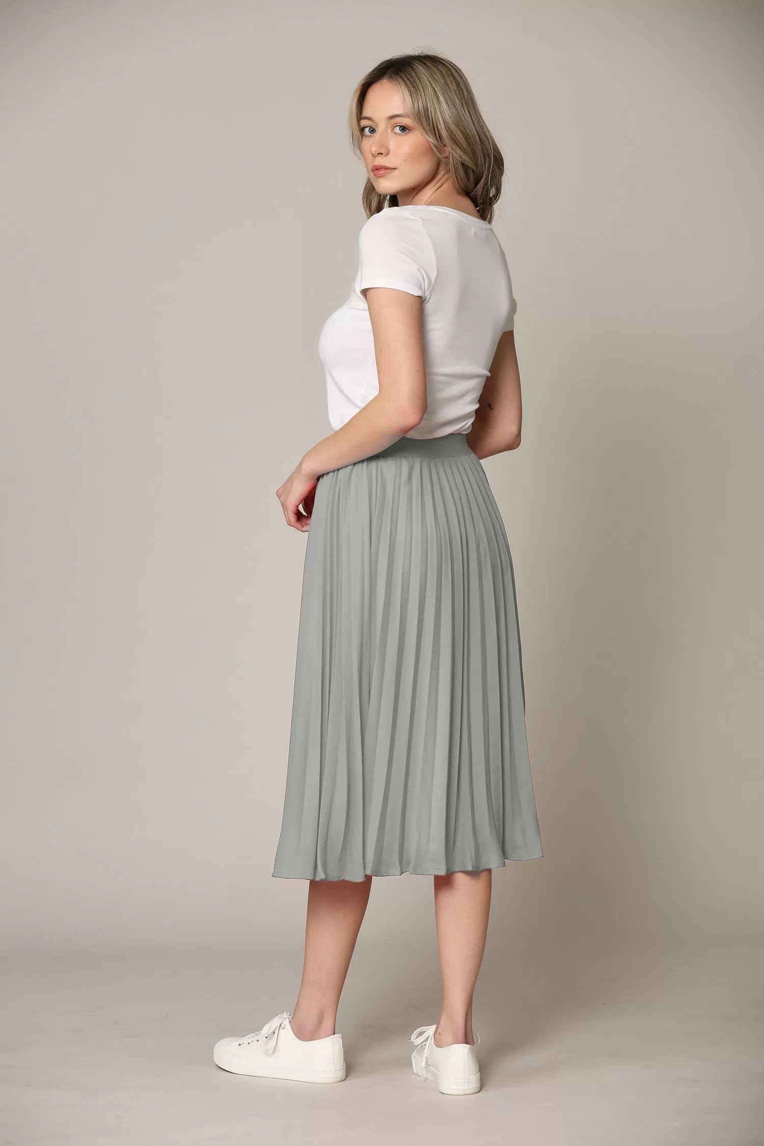 Women's Pleated Swing A-Line Midi Skirt