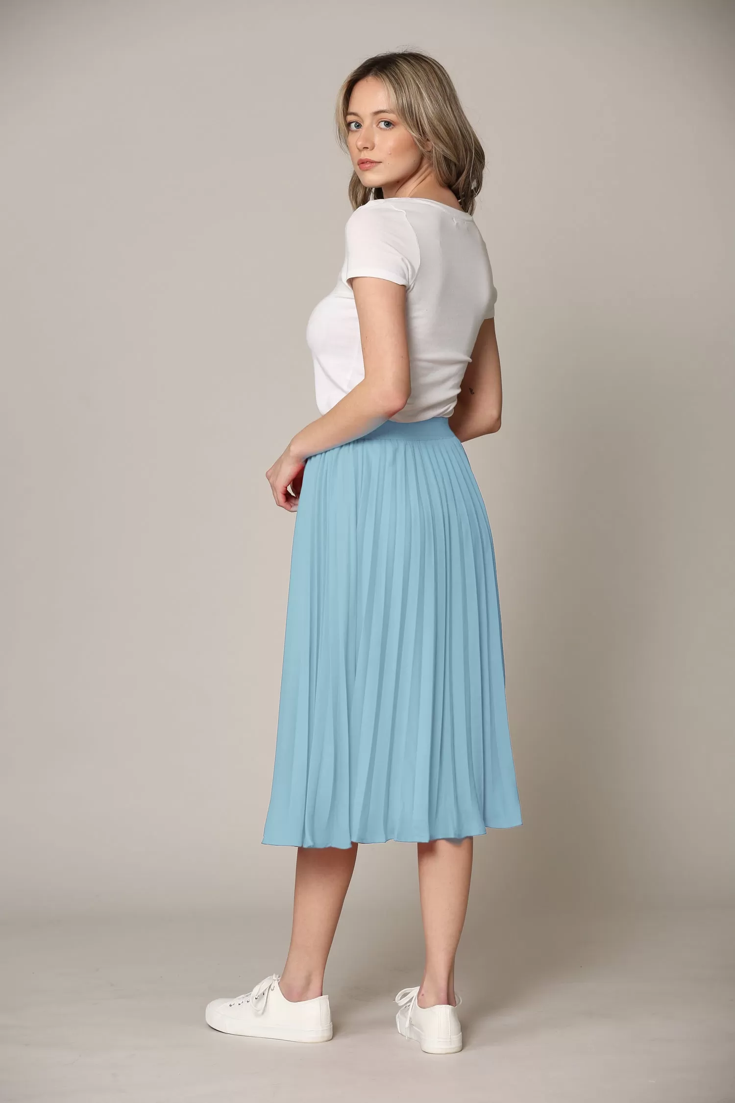 Women's Pleated Swing A-Line Midi Skirt