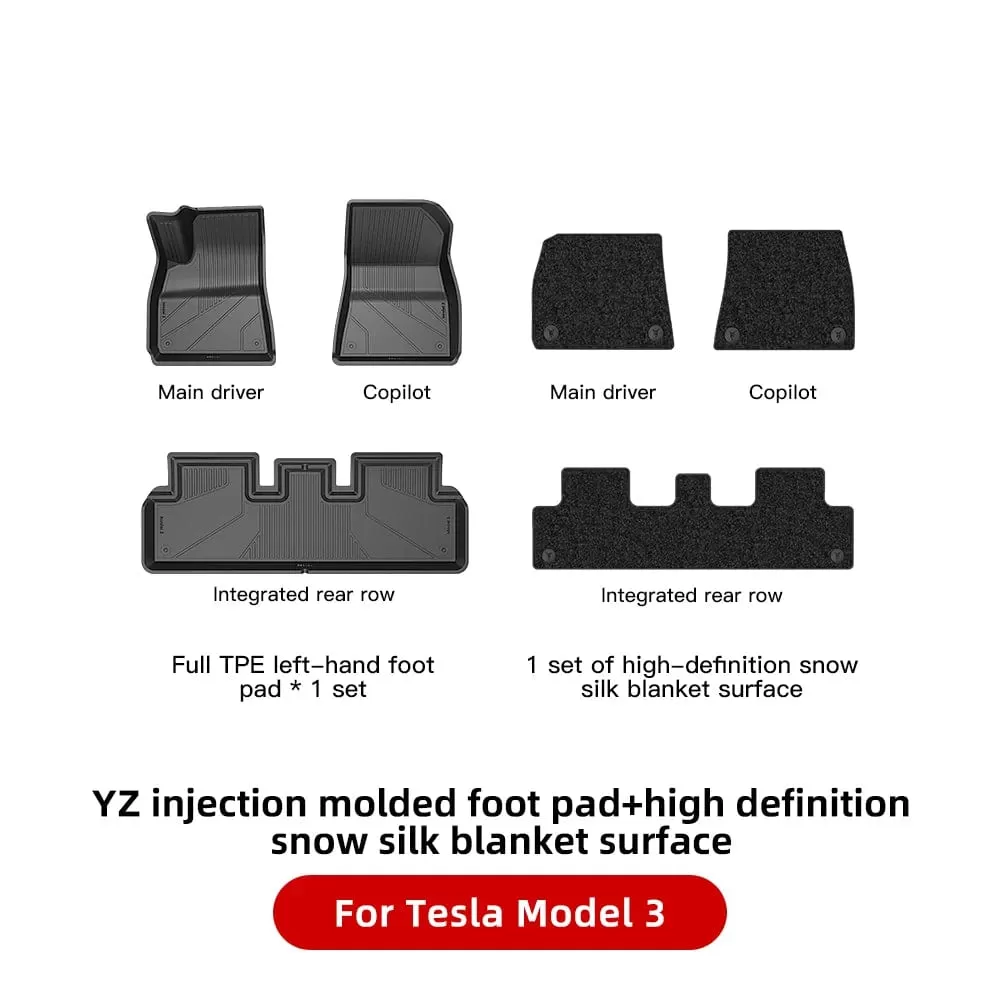 YZ For Tesla Floor Mats Model 3 Y 2021-2023 Car Four Seasons Waterproof Non-slip Floor Mat NEW  TPE Special Car Accessories